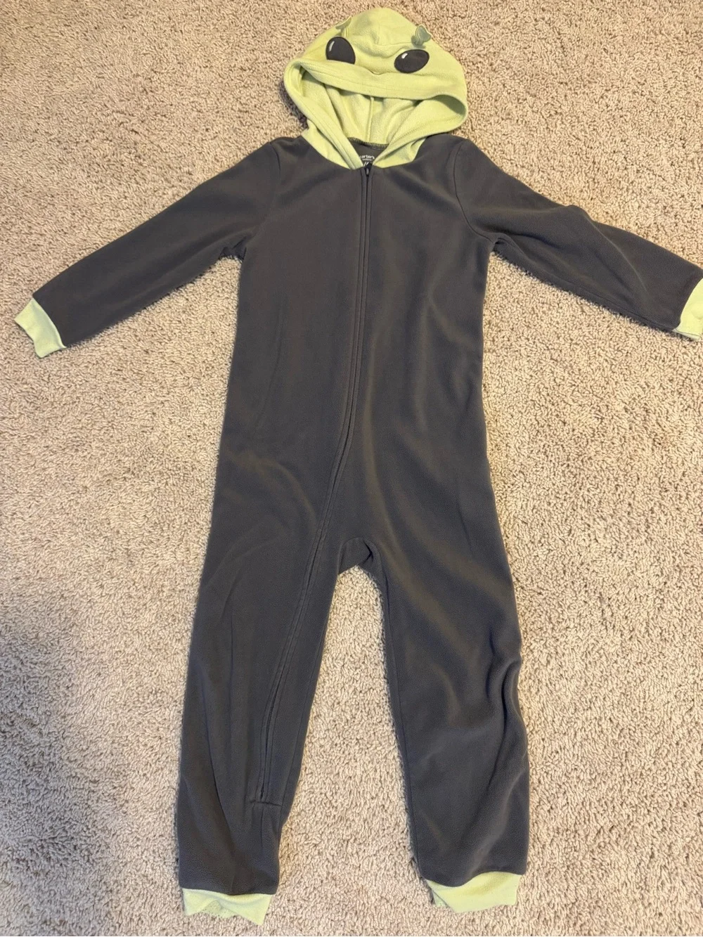 Carter's Green and Charcoal Hooded Alien Fleece One-Piece